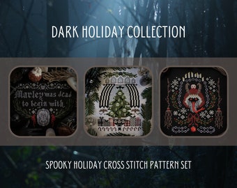 Spooky Christmas Cross Stitch Pattern Set / Digital Download / Krampus / Christmas Tree / Jacob Marley / Holiday / Charles Dickens / gothic