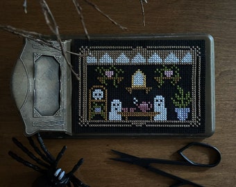 Haunted Tea Party Cross Stitch Pattern / spooky season / Halloween decor / gothic / ghost / haunted house / creepy / digital download /