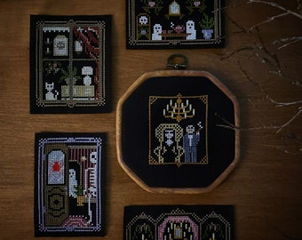 Kreuzstich Haunted House - All 5 Designs Combo Pack / Spukhaus / Halloween / Gothic / Spukhaus / Grusel / Geist / Addams