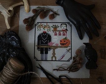 Headless Horseman Cross Stitch Pattern / Digital Download / Sleepy Hallow / Ichabod Crane / spooky art / creepy / Halloween / jack-o-lantern