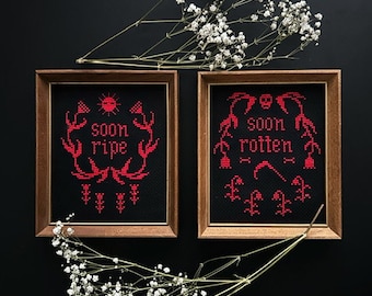 Soon Ripe, Soon Rotten Cross Stitch Pattern / folk horror / dark aesthetic / spooky season / Halloween decor / witch / gothic / pagan /