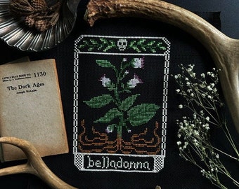 Belladonna Digital Cross Stitch Pattern / gothic / poisonous plants / floral / witchy / spooky season / medicinal / halloween decor / pagan