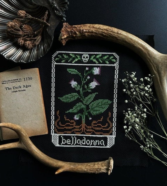 Belladonna Digital Cross Stitch Pattern / gothic / poisonous plants / floral / witchy / spooky season / medicinal / halloween decor / pagan