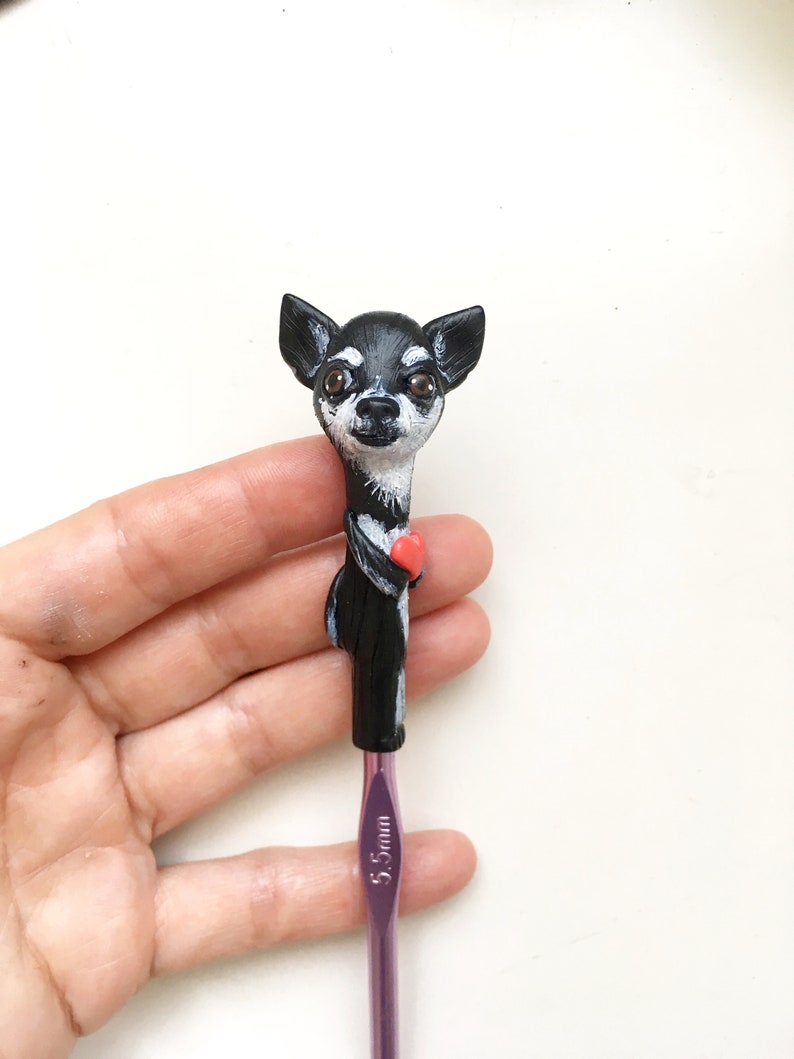 Personalized Chihuahua Crochet hook Custom pet Figurine Crochet supplies Dog Cat figurine crochet hook Unique gift for Crochet lover