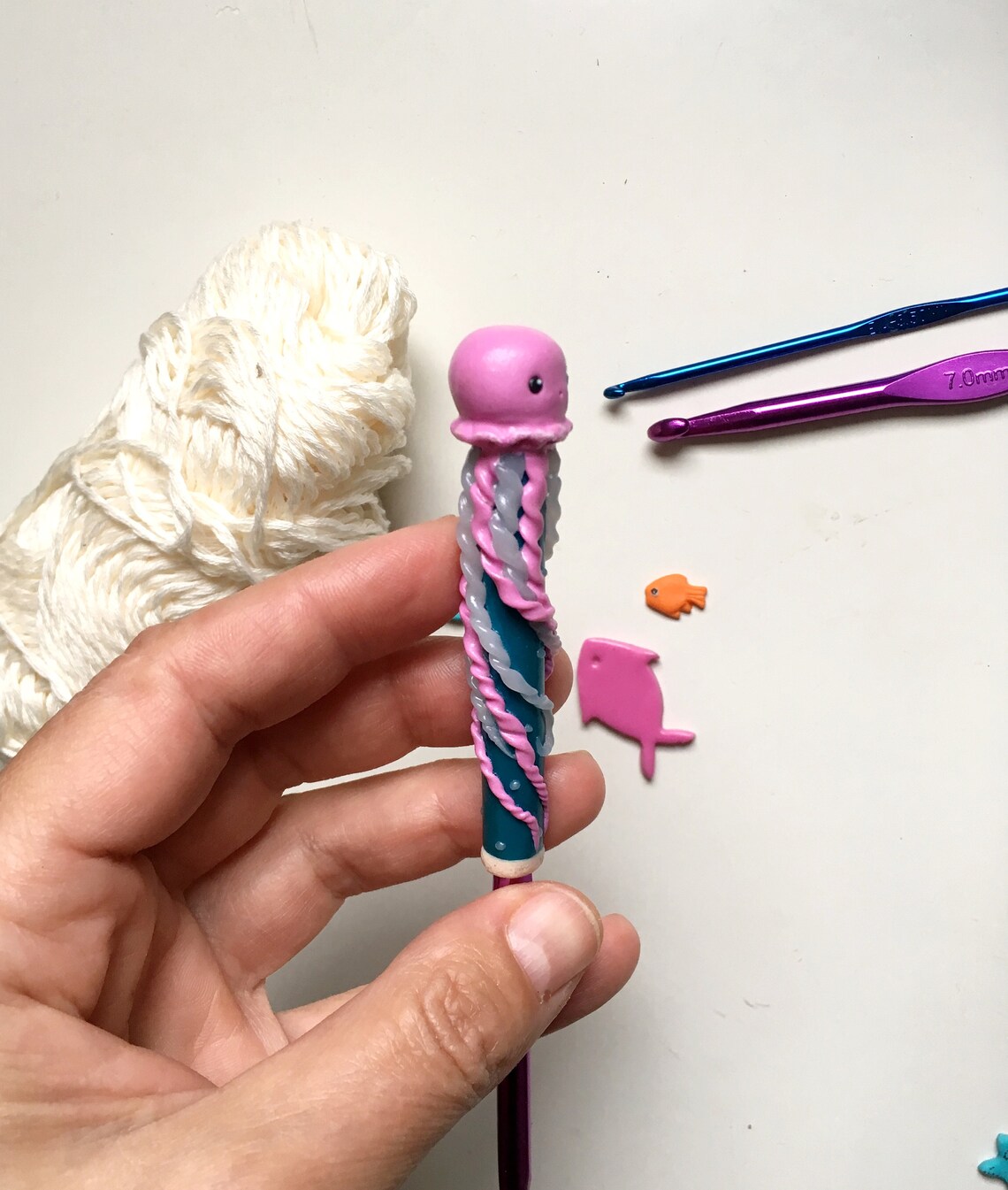 Jellyfish crochet hook Polymer clay crochet hook Jellyfish Etsy