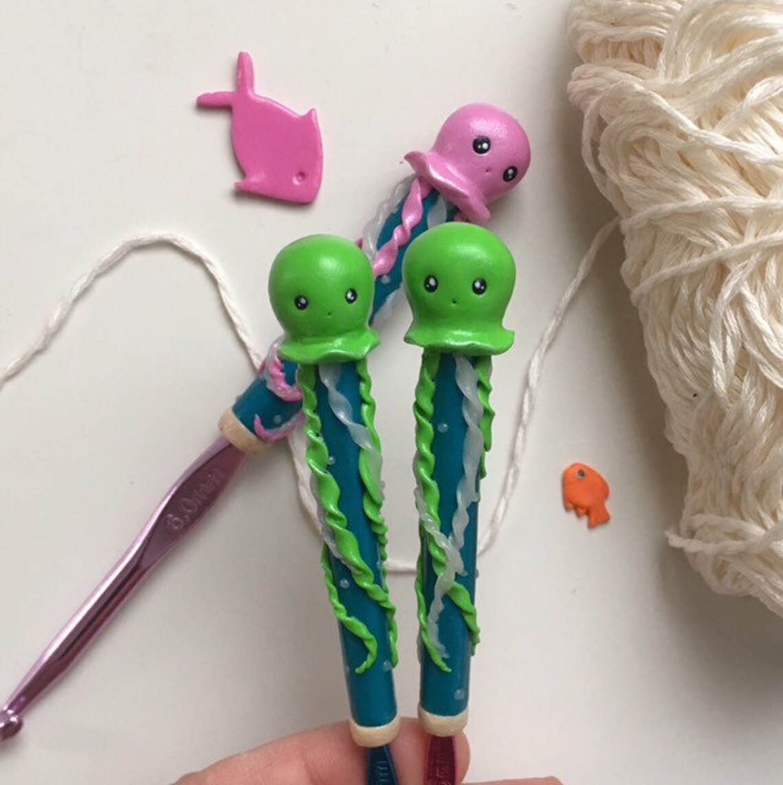 Jellyfish crochet hook Polymer clay crochet hook Jellyfish Etsy