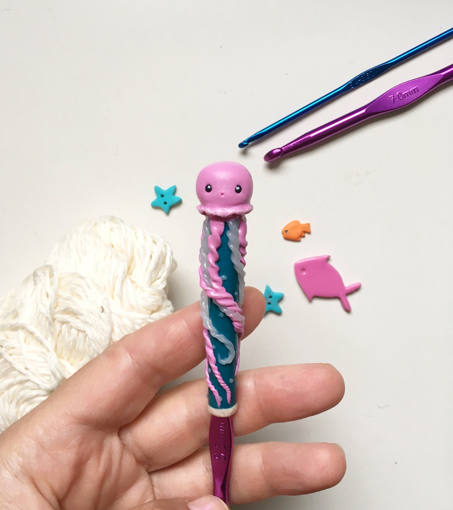 Jellyfish crochet hook Polymer clay crochet hook Jellyfish Etsy