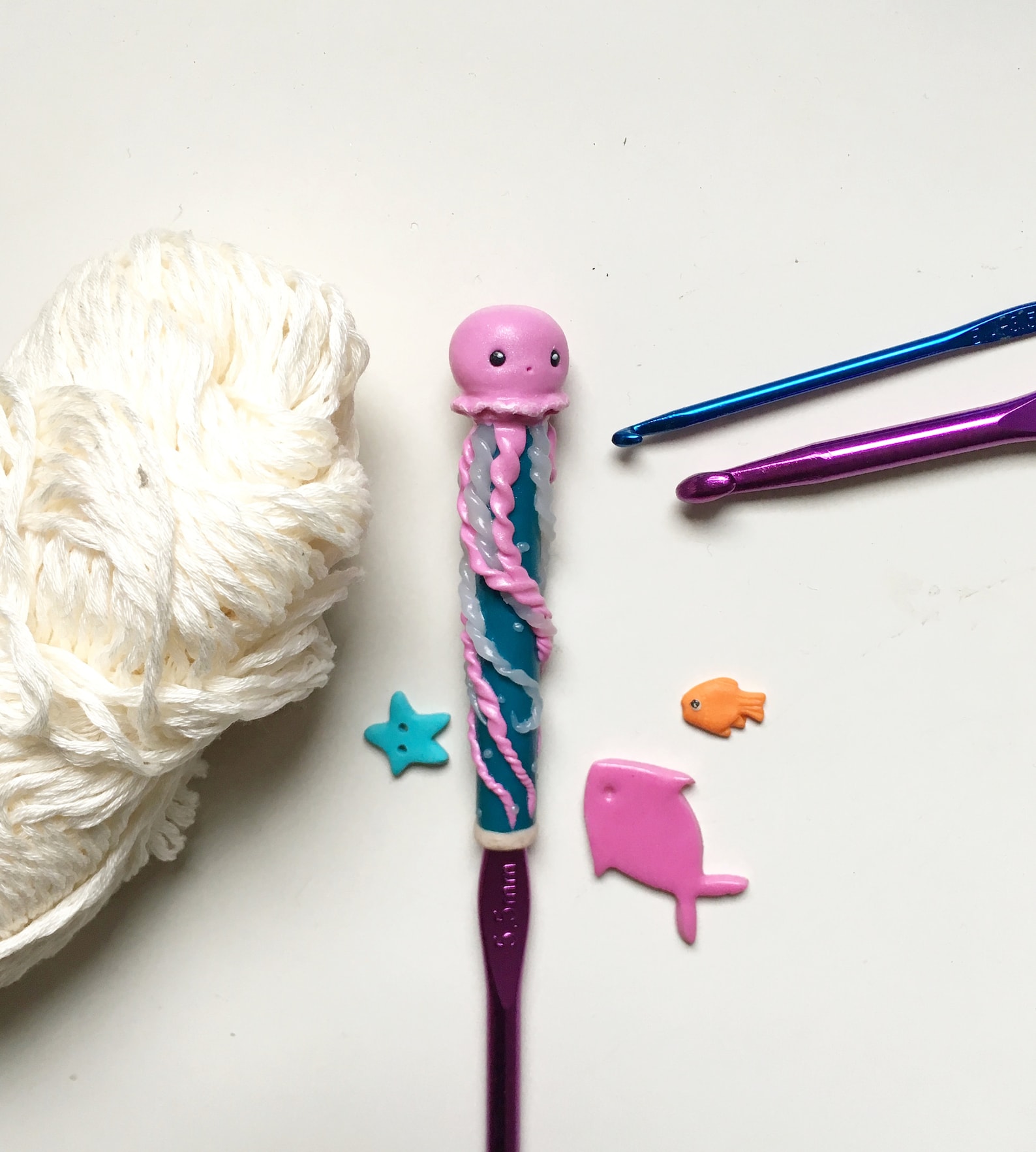 Jellyfish crochet hook Polymer clay crochet hook Jellyfish Etsy