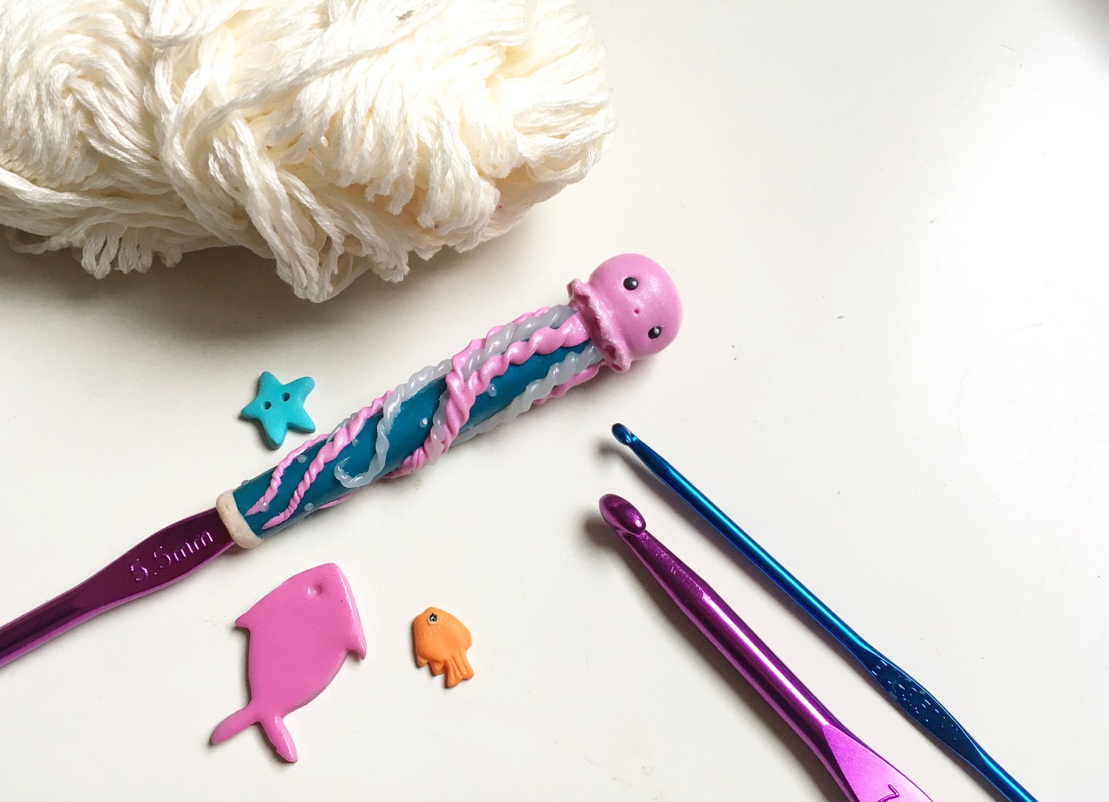 Jellyfish crochet hook Polymer clay crochet hook Jellyfish Etsy