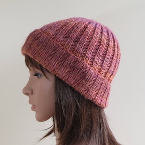 Pure Wool Hat. Chunky Ribbed Hat. Warm Red and Pink Wool Hat. 'Chili Oil' Beanie. Slouchy Wool Beanie. Handmade & Knitted Warm Winter Hat.