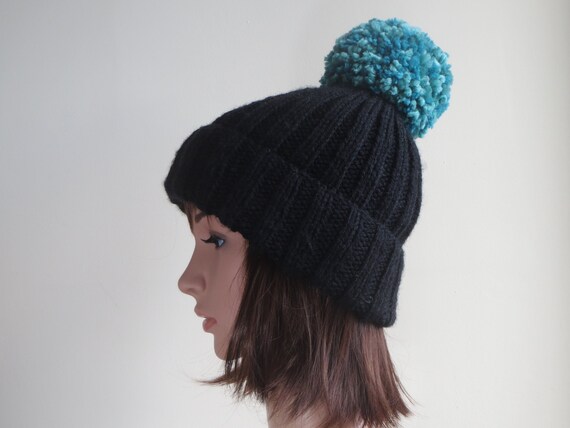 black wool bobble hat