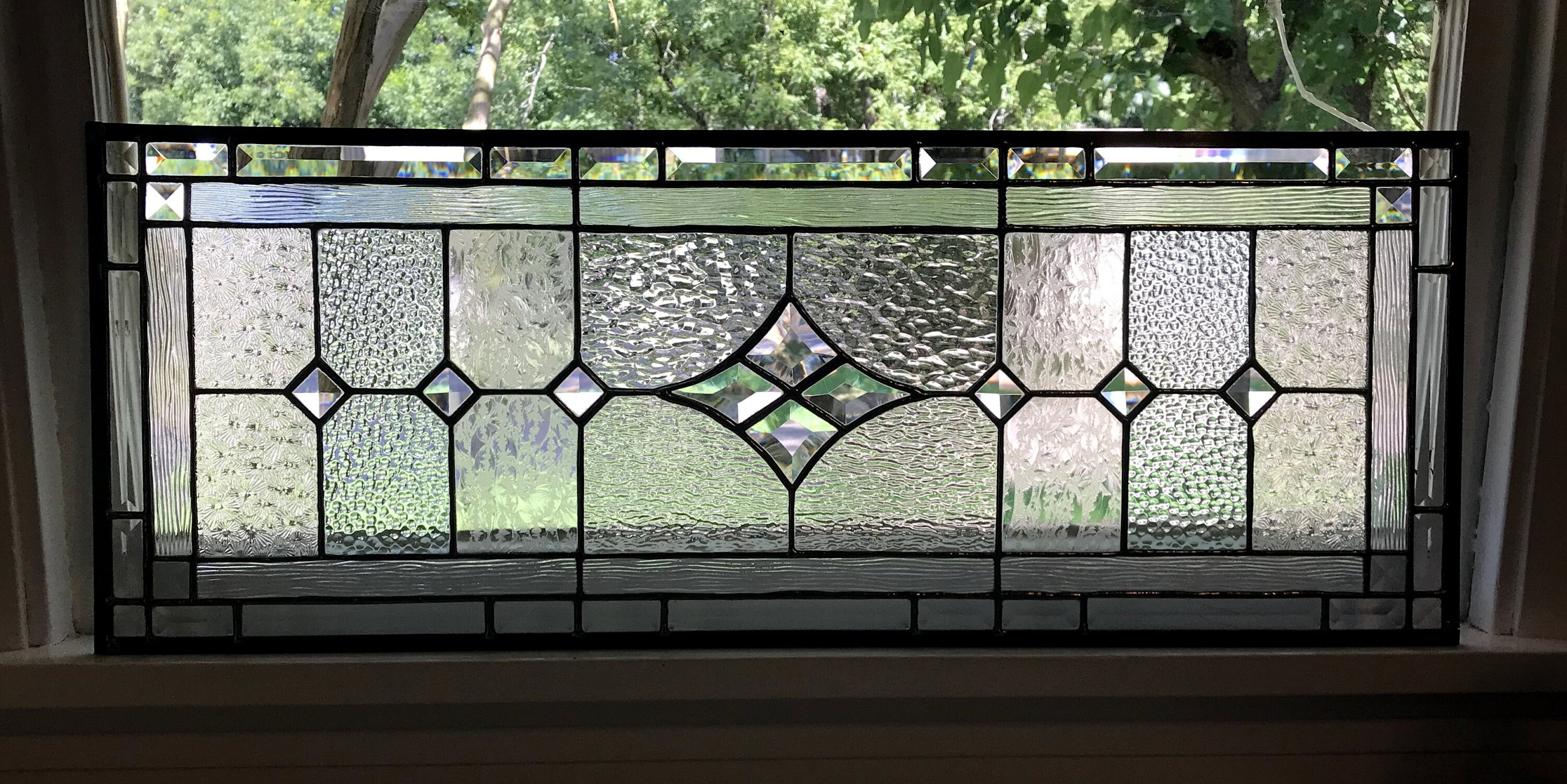 Transom Stained Glass Window Panel W/bevels Crystal Clear Etsy