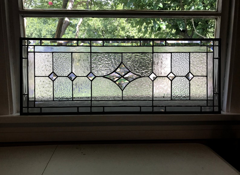Transom Stained Glass Window Panel W/bevels Crystal Clear Etsy