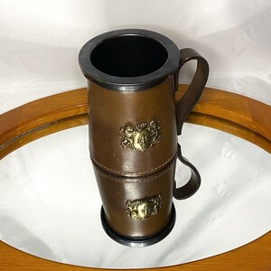 Leather Tankard Mug 1970s Heraldic Shield Crest Renaissance Lion Rampant Fleur de Lis Great Britain France Towncraft England image 2