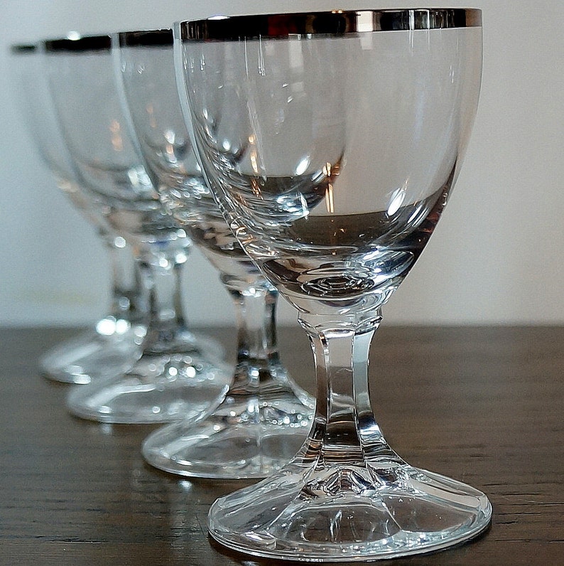 Platinum Band Wine Glasses Wedding Ring Fostoria Silver Stripe Goblets