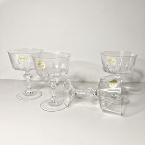 Champagne Coupe Glasses • Esprit • Princess House • Fine Crystal Stemware • Vert Cut • Knobbed Stem • Sherbet / Saucers • USA