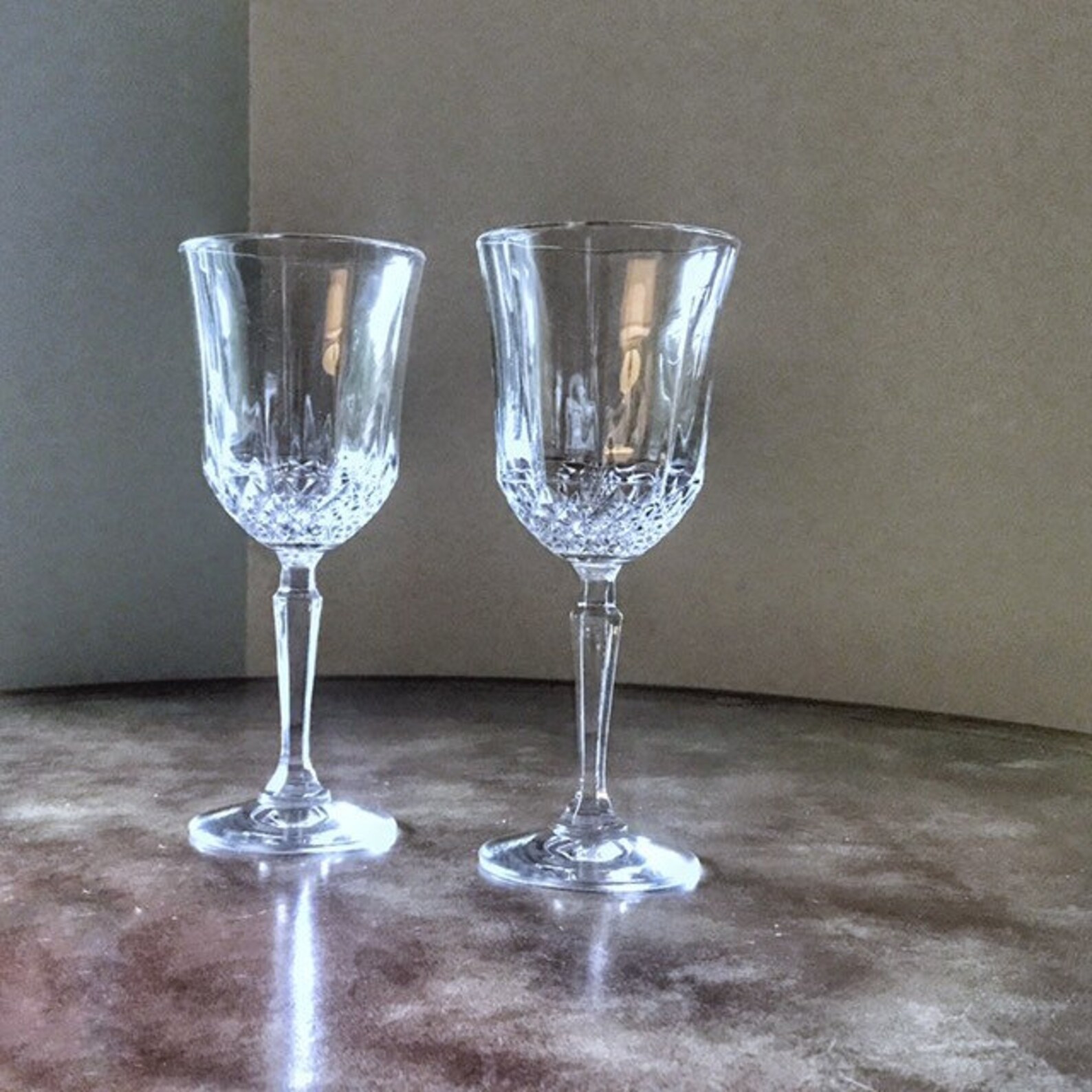 Wine Glasses Diamond Cut 2 Fine Crystal Goblets Vintage Etsy