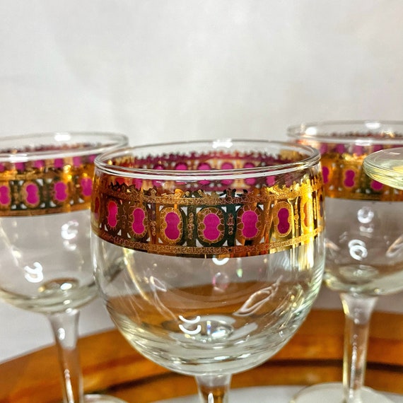 Set of 5 Vintage Chrome Fade Short Wine Glasses 4 OZ 