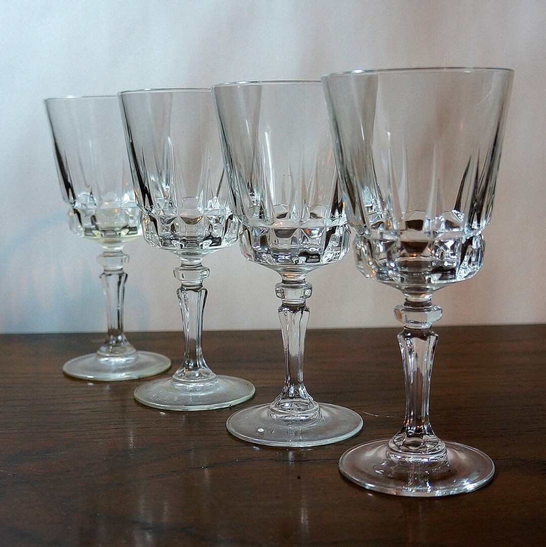 French Wine Glasses Vintage 1970s Stemware 4 Small White Wine Goblets