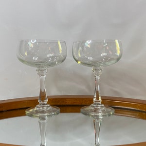 Champagne Coupes • Fine Cut Crystal • 2 Stemware Glasses • Large Bowls • Stacked Wafer Hex Stem • Champagne Saucers • Vintage Barware • NYE