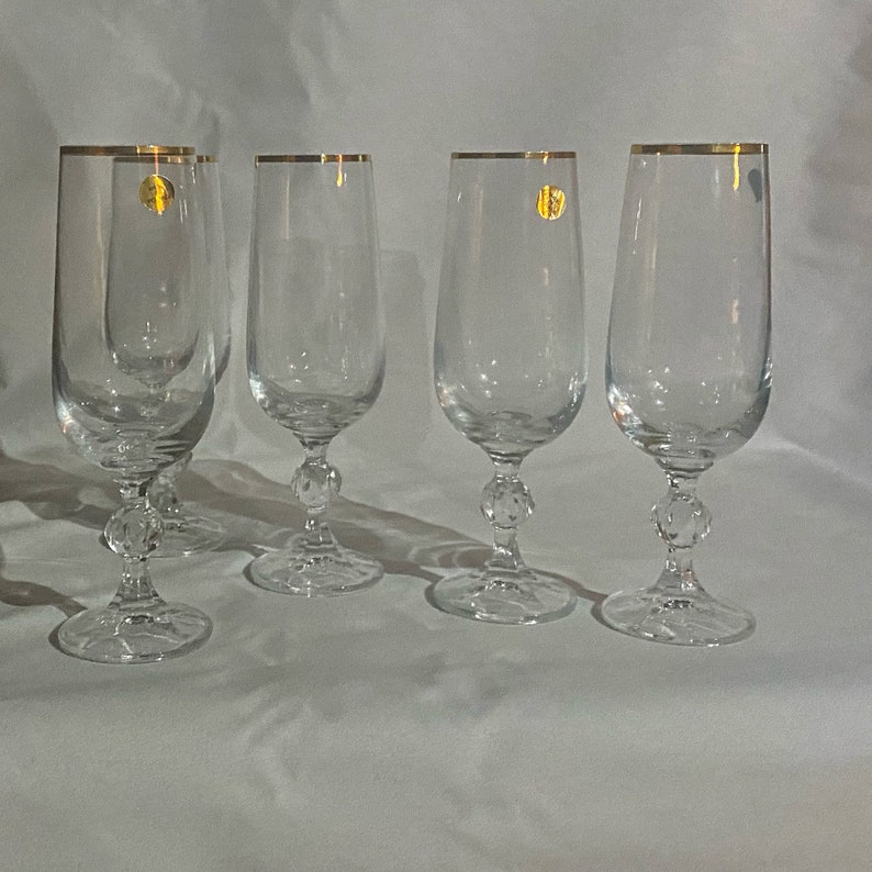 Vintage Champagne Glasses Gold Trim Flutes Banded Lip Etsy