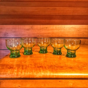 Mid Century Modern Glassware • Pedestal Glasses • 1960s Suburbans • Six (6) Green Cocktail Glasses • MCM • Colored Glass