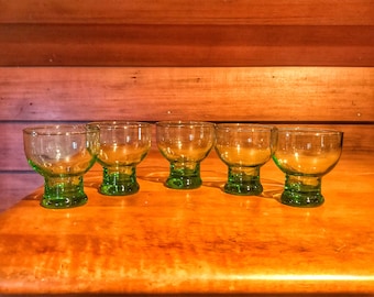 Mid Century Modern Glassware • Pedestal Glasses • 1960s Suburbans • Six (6) Green Cocktail Glasses • MCM • Colored Glass