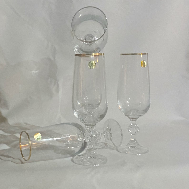 Vintage Champagne Glasses Gold Trim Flutes Banded Lip Etsy