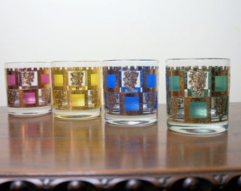 Rampant Lion-glas • Medeltida gotiska barserviser från 1960-talet • Glas från West Virginia • Guldvapensköld • Lowball-glas / Whiskyglas • Kung Henry