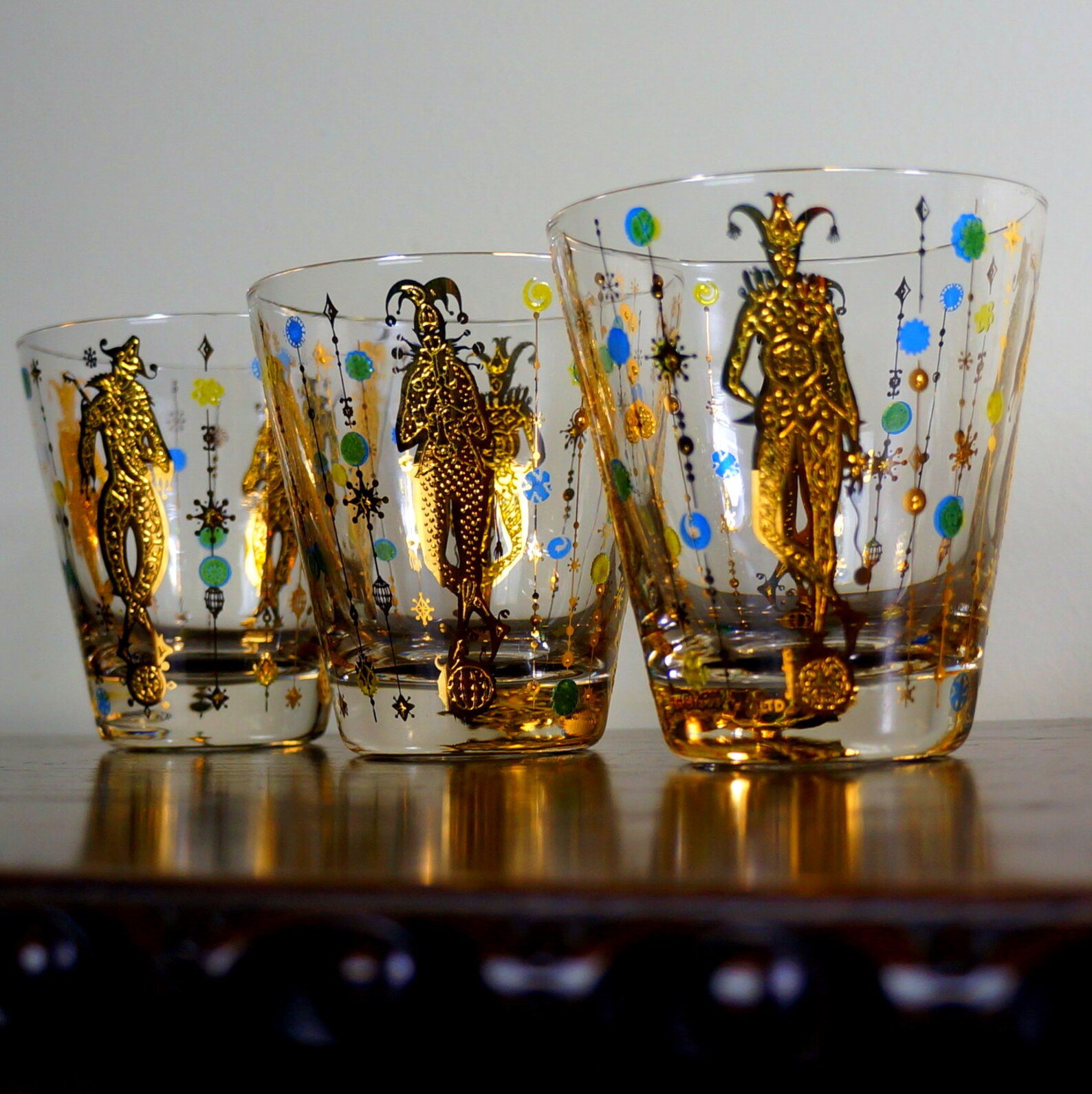 Culver Glassware Mardi Gras 1960s Three 3 Rare Bar Glasses Etsy