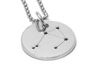 Libra Zodiac Constellation Necklace - Zodiac Jewelry - Silver Disc Necklace - Star Sign - Libra Sign - Moon Jewelry - Astrology Signs