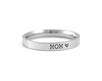 Hand Stamped Mom Ring: Stainless Steel 3mm Band