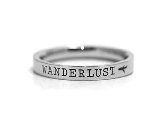 Wanderlust Ring 3mm - Engraved Wanderlust Ring - Stacking Rings - Explore - Love to Travel - Custom Engraving - Hand Stamped Ring
