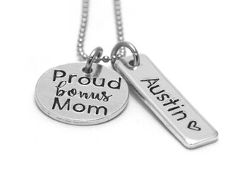 Stepmom Necklace - Personalized Gift for Step Mother - Adoption Gift - Hand Stamped - Proud Bonus Mom - Engraved - Gift for Step Mom