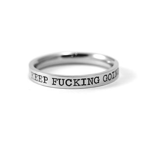 Encouragement Gift For Women 3mm Stamped Ring Sobriety Gift Anxiety Relief Keep Going Warrior Strength Mental Health Awareness image 1
