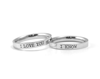 Star Wars Rings - 3mm Personalized Rings - I Love You, I Know - Anniversary Ring - His & Hers - Star Wars Gift - Custom Rings - Personalized