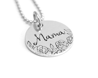 Mother's Day Gift - Stamped Mama Necklace - Personalized Necklace - Rose - Carnation - Floral Necklace - Gift Ideas for Mom - Gift for Wife
