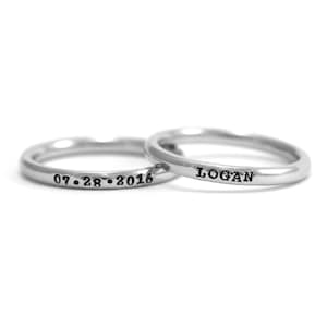 Thin Name Ring - 2mm Stacking Rings - Personalized Stamped Rings - Custom Engraved Ring - Roman Numeral - Coordinates - Anniversary - Words