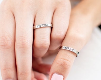 Sister Gift - Sister Rings - Personalized Stamped 3mm Stacking Ring - Engraved - Sisters Jewelry - Best Friends - Little Sister - Big Sister