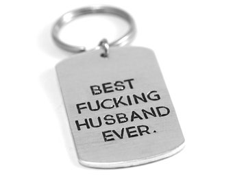 Personalized Dog Tag Keychain - Christmas Gift for Him - Best Fucking Husband - Engraved Dog Tags - Hand Stamped Keychain - Mens Gifts