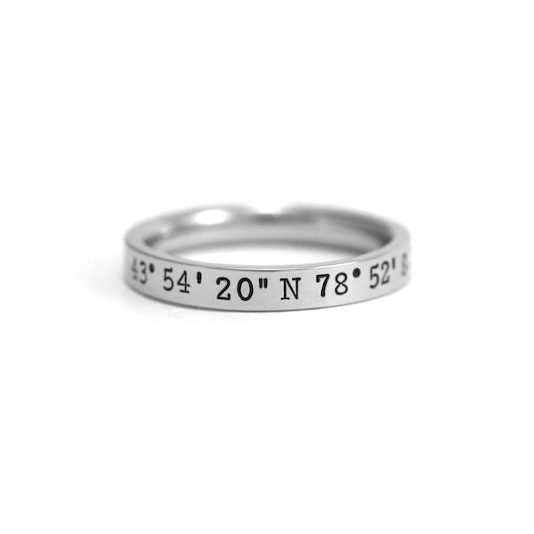 Koordinaten Ring - Breite Längengrad Ring - 3mm Stapelringe - Geschenk für Sie - Standort Ring - GPS Koordinaten - Fern geschenk