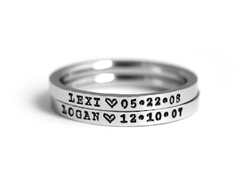 Thin Name Ring - Engraved Stacking Rings - 2mm Personalized Name Ring - Silver Stackable Rings - Stamped Ring - Custom Stamped Rings