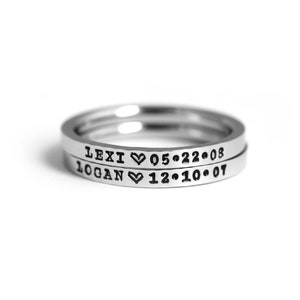 Thin Name Ring - Engraved Stacking Rings - 2mm Personalized Name Ring - Silver Stackable Rings - Stamped Ring - Custom Stamped Rings