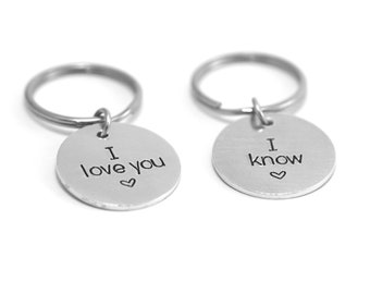 I Love You, I Know Keychain Set - Star Wars Quote - Stamped Keychain - Anniversary Gift - Couples Keychains - Gift for Him - Star Wars Gift