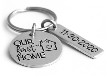 Our First Home Gift - First Time Home Buyer - Housewarming Gift - Personalized Keychain - First House Closing - New Home Gift - Hand Stamped