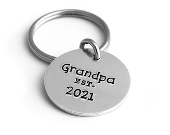 Personalized Grandpa Keychain - Hand Stamped - Grandpa Est - New Grandfather Gift - Keychain For Grandpa - Papa Keychain