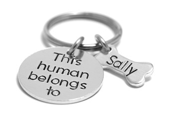 Dog Mom Keychain - This Human Belongs To - Personalized Dog Keychain - Dog Bone Charm - Dog Owner - Dog Lover Keyring - Gift for Dog Mum