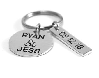 Anniversary Gifts For Men - Personalized Anniversary Date - Husband & Wife - Just Married - Gift for Husband / Boyfriend - Stamped Keychain