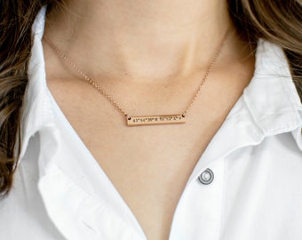 Personalized Name Bar Necklace - Rose Gold Bar - Gold Bar - Silver Bar - Hand Stamped - Engraved Bar - Roman Numeral Necklace - Coordinates