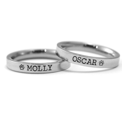 Paw Print Stacking Ring Engraved Pet Name Ring Personalized Etsy